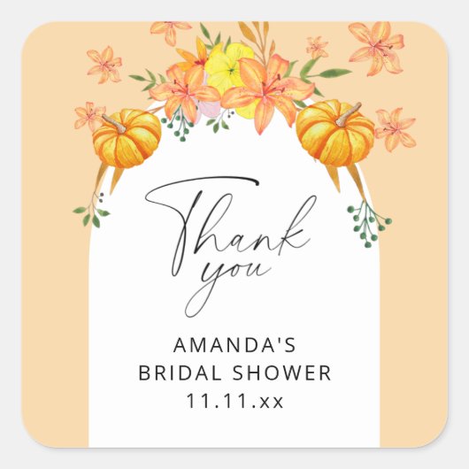 Kürbis-Brautparty Quadratischer Aufkleber (Vorderseite)