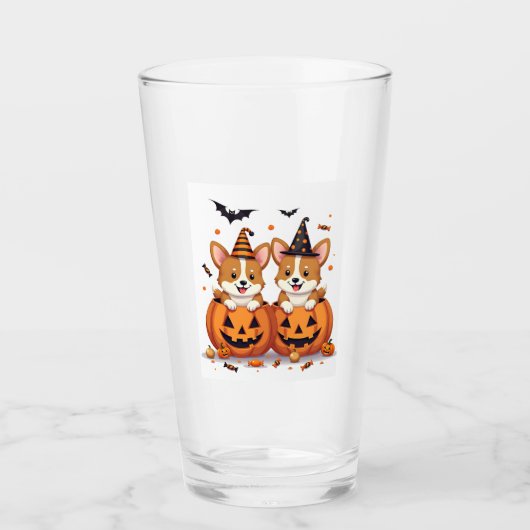 Kürbis-Corgi-Party Glas (Vorderseite)