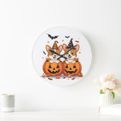 Kürbis-Corgi-Party Große Wanduhr (Zuhause)