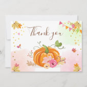 Kürbis danken Ihnen, Mädchen-rosa Blumenherbst zu Dankeskarte (Vorderseite)