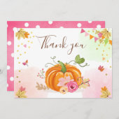 Kürbis danken Ihnen, Mädchen-rosa Blumenherbst zu Dankeskarte (Vorne/Hinten)