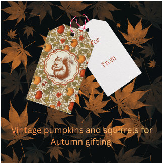 Kürbis Eichhörnchen Herbstfarben Geschenkanhänger