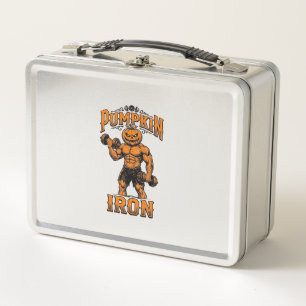 Kürbis Eisen Vintage Bodybuilder Halloween Design_ Metall Brotdose