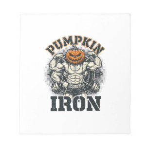 Kürbis Eisen Vintage Bodybuilding Halloween Design Notizblock