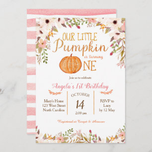 Kürbis-erster Geburtstags-Einladungs-GoldGlitzer Einladung