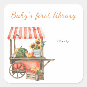 Kürbis-Exlibris - Baby's erste Bibliothek Quadratischer Aufkleber