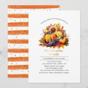 Kürbis-Fall-Friendsgiving-Abendessen-Wasserfarbe Einladung