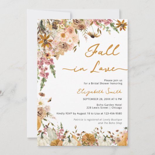 Kürbis Fall Liebe Fall Blumenkohl Brautparty Einladung (Vorderseite)