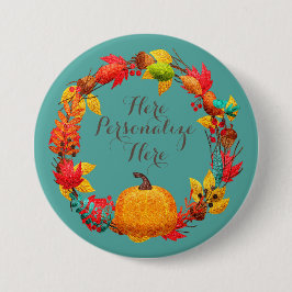 Kürbis fallen und Herbstblätter kränzen Button