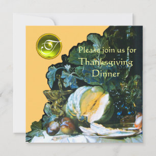 KÜRBIS, FRÜCHTE UND GLASWARE Thanksgiving-Dinner Einladung
