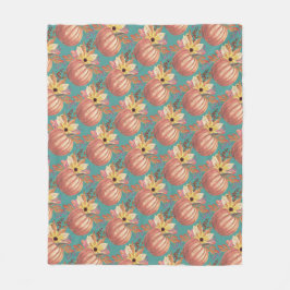 Kürbis, geblümt Terracotta orange und aquamarin Fleecedecke