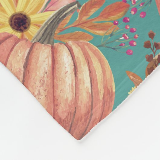 Kürbis, geblümt Terracotta orange und aquamarin Fleecedecke (Ecke)