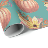 Kürbis, geblümt Terracotta orange und aquamarin Geschenkpapier (Rolleneckpunkt)