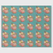 Kürbis, geblümt Terracotta orange und aquamarin Geschenkpapier (Flach)