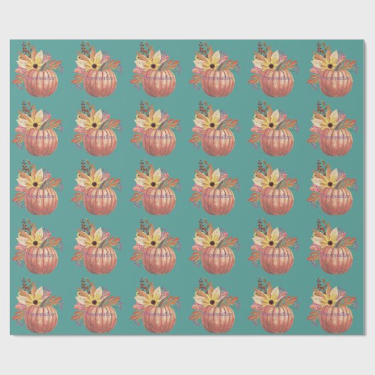 Kürbis, geblümt Terracotta orange und aquamarin Geschenkpapier (Flach)