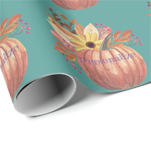 Kürbis, geblümt Terracotta orange und aquamarin Geschenkpapier (Rolleneckpunkt)