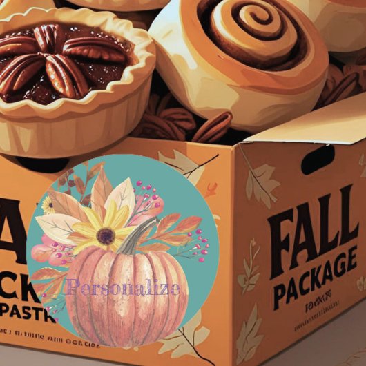 Kürbis, geblümt Terracotta orange und aquamarin Runder Aufkleber