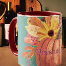 Kürbis, geblümt Terracotta orange und aquamarin Tasse