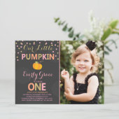 Kürbis-Geburtstags-Einladungs-Rosa-Goldkürbis Einladung (Stehend Vorderseite)