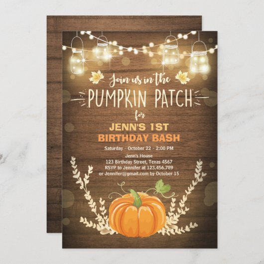 Kürbis-Geburtstagseinladungsflecken Herbstfall Einladung (Vorne/Hinten)