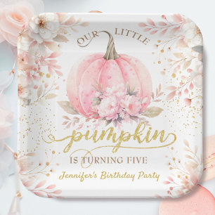 Kürbis-Geburtstagsmädchen Rosa Gold Floral Herbst Pappteller