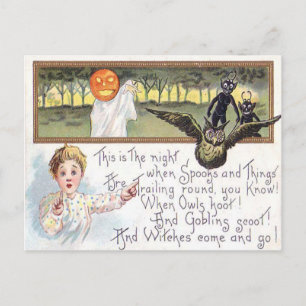 Kürbis-Geist-Eule-Kobold Jack O' Lantern Postkarte