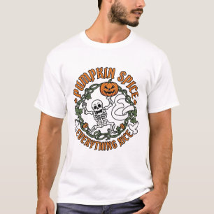 Kürbis-Gewürz Alles Schöne Halloween-Skelett V T-Shirt