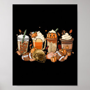 Kürbis-Gewürz-Latte-Fußball-Saison Halloween Eher Poster
