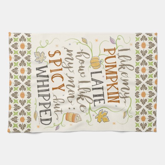 Kürbis-Gewürz lustiger Latte Witz für Geschirrtuch (Horizontal)