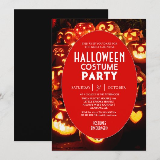 Kürbis-Glow-Halloween-Kostümparty Einladung (Vorne/Hinten)