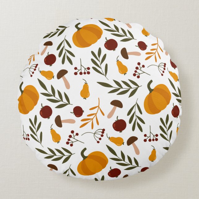 Kürbis, Granatäpfel und Birnen Rundes Kissen (Vorderseite)
