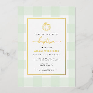 Kürbis Grün Gingham Taufe Goldfolie Einladung