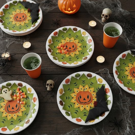Kürbis-Halloween-Blume mit Jack-O-Lantern Pappteller