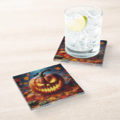 Kürbis/Halloween/Fledermauslöffel Glasuntersetzer (Schrägansicht)