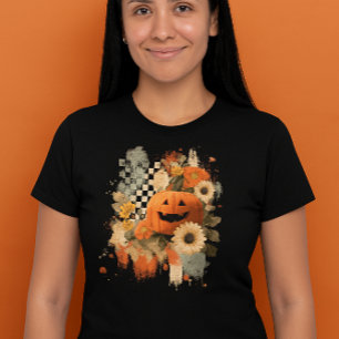 Kürbis Halloween Kariertes Brett retro  Tri-Blend Shirt