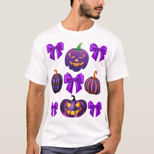 Kürbis Halloween Lila Croquette-Bogen Spaß T-Shirt (Vorderseite)