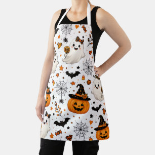 Kürbis-Halloween-Nahtloses Muster Süße Geister & Schürze