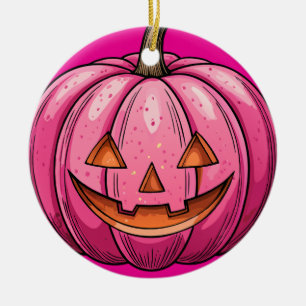 Kürbis-Halloween-Ornament in Rosa Keramik Ornament