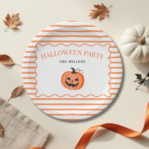 Kürbis-Halloween-Party mit orangen Streifen Pappteller