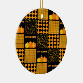 Kürbis-Halloween-Patchwork-Muster Keramik Ornament (Rechts)