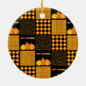 Kürbis-Halloween-Patchwork-Muster Keramik Ornament (Hinten)
