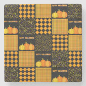 Kürbis-Halloween-Patchwork-Muster Steinuntersetzer (Vorderseite)