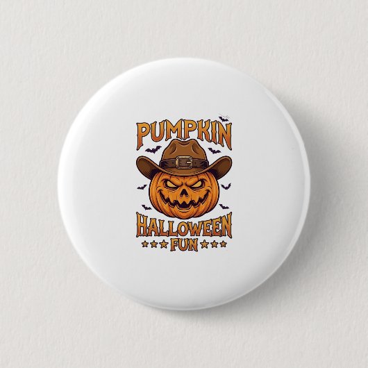 Kürbis Halloween-Spaß Jack Lantern Cowboyhut Flede Button (Vorderseite)