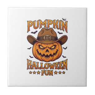 Kürbis Halloween-Spaß Jack Lantern Cowboyhut Flede Fliese