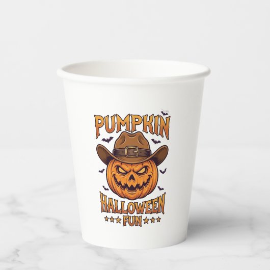 Kürbis Halloween-Spaß Jack Lantern Cowboyhut Flede Pappbecher (Vorderseite)