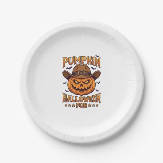 Kürbis Halloween-Spaß Jack Lantern Cowboyhut Flede Pappteller (Vorderseite)