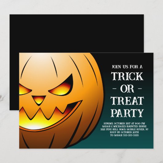 Kürbis-Halloweenparty Einladung (Vorne/Hinten)