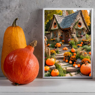 Kürbis-Häuschen-Herbst-Halloween-Wandposter Poster