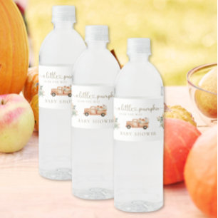 Kürbis Herbst LKW Orange Neutral Babyparty Wasserflaschenetikett