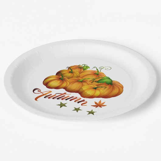 Kürbis Herbst Pappteller (Schrägansicht)